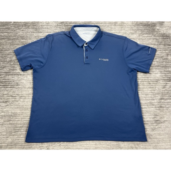 Columbia PFG Shirt‎ Mens XXL Blue Polo Short Sleeve Polyester Casual - Picture 1 of 11